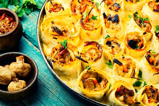 Vegetables baked with cheese in pita bread.