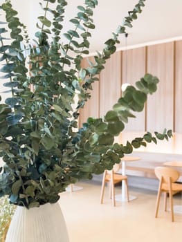 Minimal wooden style coffee shop decoration, stock photo