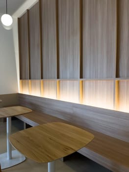 Minimal wooden style coffee shop decoration, stock photo