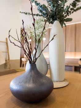 Minimal wooden style coffee shop decoration, stock photo