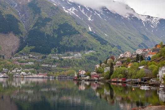 scenic landscapes of the northern Norwegian fjords in  spring .