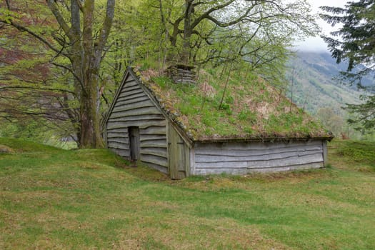 The Small Norwegian building in Norway mountain.