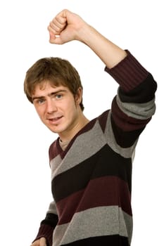 happy young man with arms isolated on white