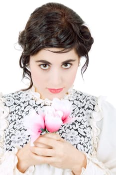young beautiful woman dressed as bride, isolated