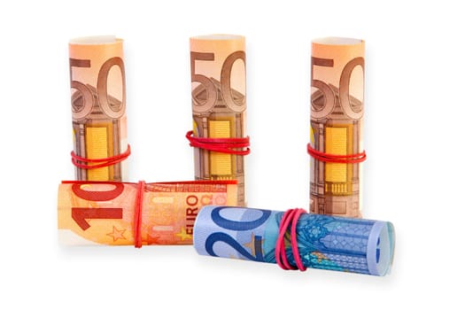 Banknotes rolled on a bright background