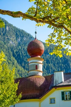 Little Church Saint Bartholomew at Lake Koenigssee in the Bavarian Alps, Germany
