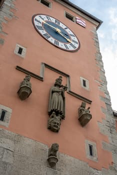 Iconic bridge tower in downtown Regensburg, Germany