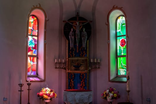 Colorful modern windows in a church in Bavaria, Germany