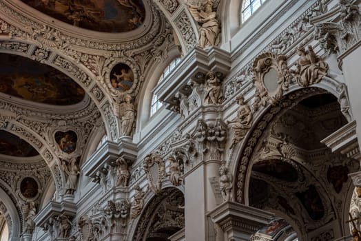 Beautifully ornate baroque ceiling of the cathedral in Passau in Bavaria, Germany