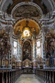 The presbytery of a typical old baroque church in Bavaria, Germany