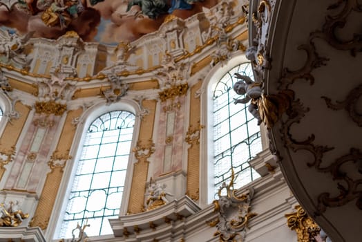 Beautiful decorative frescos inside the church Mary Assumption in Bavarian Ettal, Germany