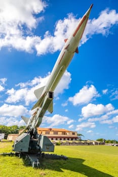 Rusty Soviet missile from 1962 Carribean crisis spointed to the blue sky, Havana, Cuba
