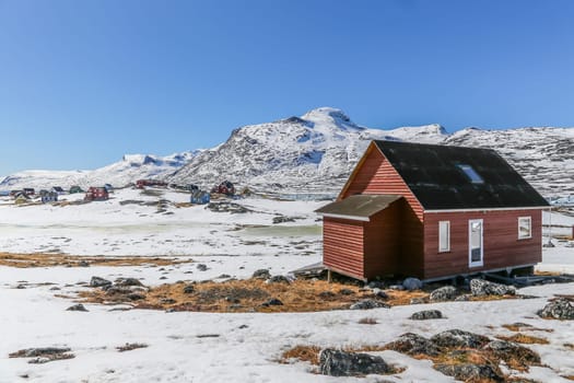 Qoornoq former fishermen village, nowdays summer residence in the middle of Nuuk fjord, Greenland