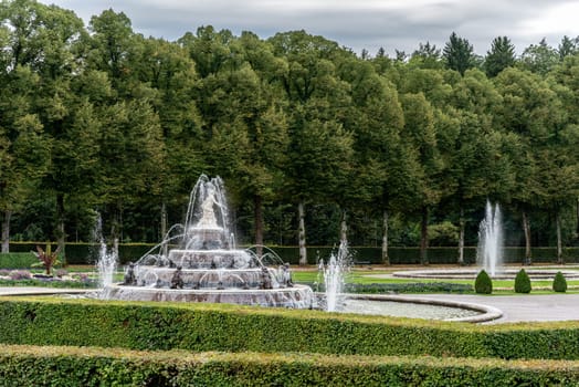 Main Fountain in the Palace Garden of Herrenchiemsee in Chiemsee, Bavaria, Germany