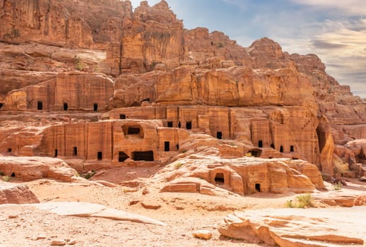 Ancient Nabataean tombs carved in stone, Petra, Jordan