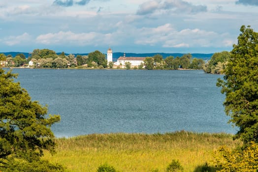 View from Herreninsel to the Monastery on Fraueninsel Island, Lake Chiemsee, Bavaria
