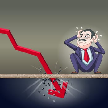 Stock Market Crash - business Man - Graph going down -  Red line graph