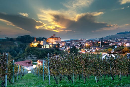 Famous beautiful Barolo village in Piemonte zone, Langhe, Italy. Barolo is the name of a famous red wine in Italy produced in this part of Italy