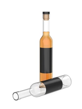 Tall glass bottles for whisky, brandy or other alcoholic beverages