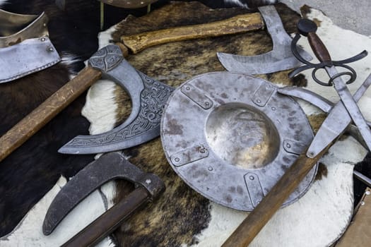 Detail of pieces of armor for medieval warrior
