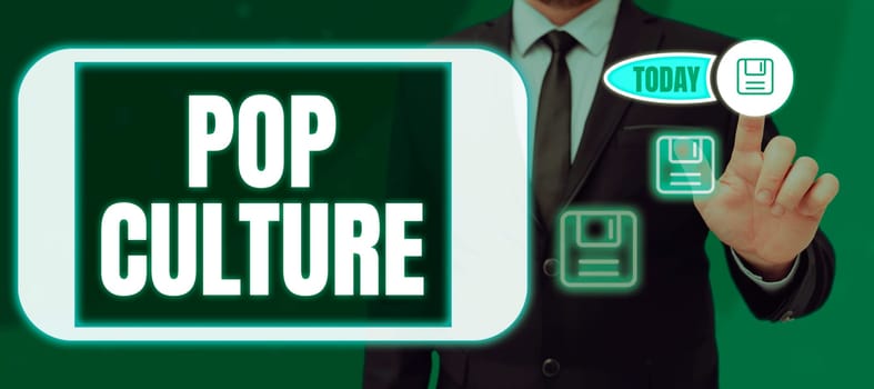 Conceptual display Pop Culture, Word for describes the lifestyle and tastes of the majority of mostly younger people