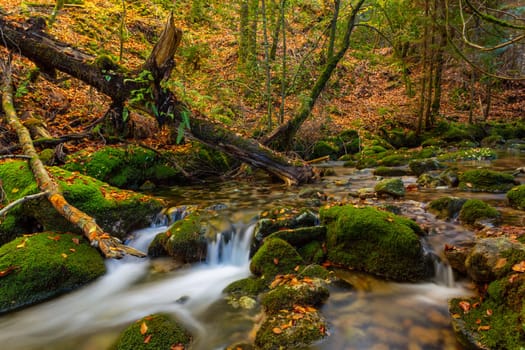 River waterfall in the portuguese national park of Geres, in the north of the country