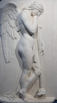Possagno, Italy - June 2022: Funeral Angel by Antonio Canova, 1818. Ancient statue, vintage art