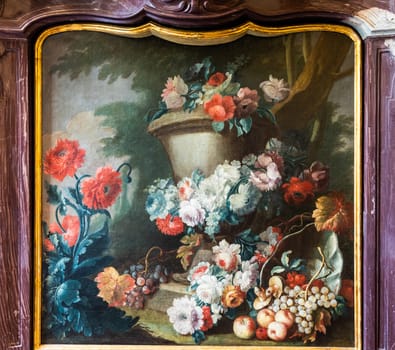 Old baroque flowers painting - vintage style aged decoration
