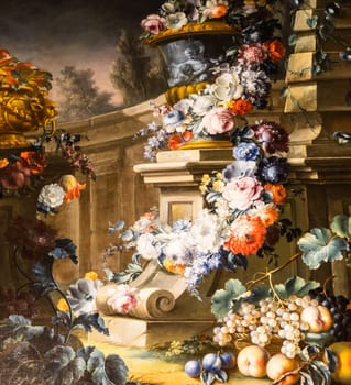 Old baroque flowers painting - vintage style aged decoration