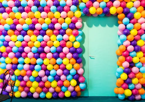 Door room with colorful balloons - concept of celebration, party, happy birthday
