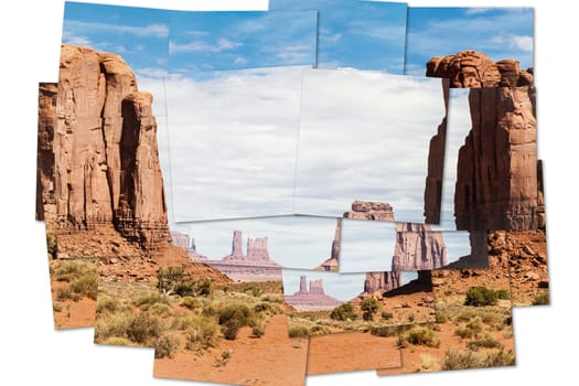 Creative picture of Monument Valley in USA - scenic red landscape with blue sky