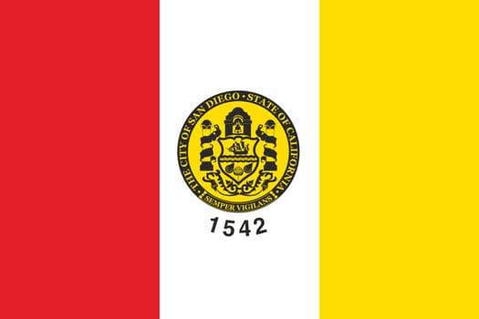 Flag of American city San Diego. flag of U.S. city of San Diego. California capital flag. Colored symbol of California capital San Diego. Symbol of American town