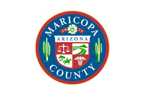 Coat of arms of American city Maricopa. Coat of arms of U.S. state of Arizona. Arizona city coat of arms. Colored symbol of Arizona capital Maricopa. Symbol of American town
