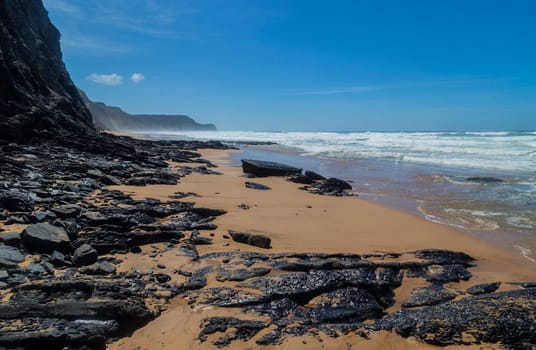 Beautiful empty beach in Algarve west coast, Portugal