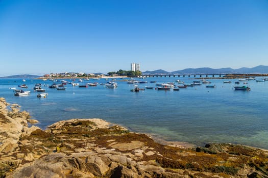 Galicia, Spain - July 27, 2022: Moored fishing boats in the port of Vigo, Galicia, Spain.