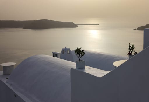 Whitewashed houses in Imerovigli on Santorini island, Cyclades, Greece