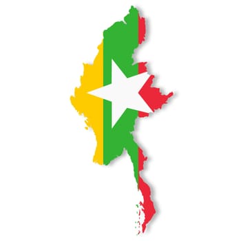 A Myanmar flag map on white background with clipping path 3d illustration