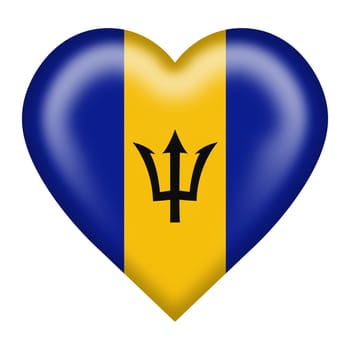 A Barbados flag heart button 3d illustration isolated on white with clipping path