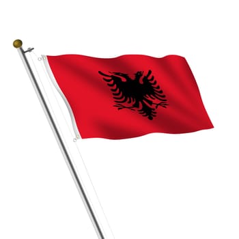 An Albania flagpole 3d illustration on white with clipping path