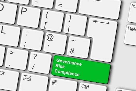 A Governance Risk Compliance concept PC computer keyboard 3d illustration