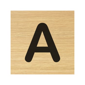 A capital A wood block on white with clipping path