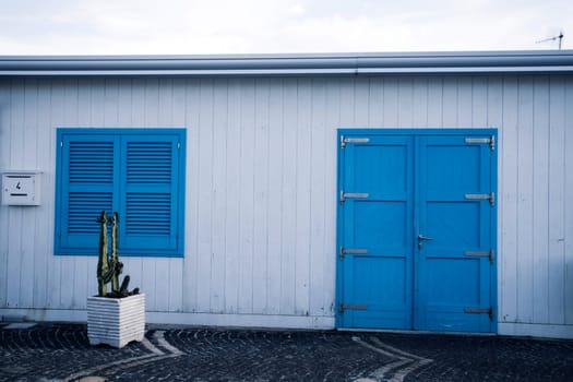 Blue door with cactus and the traditional white walls in the Procida Island, Italy