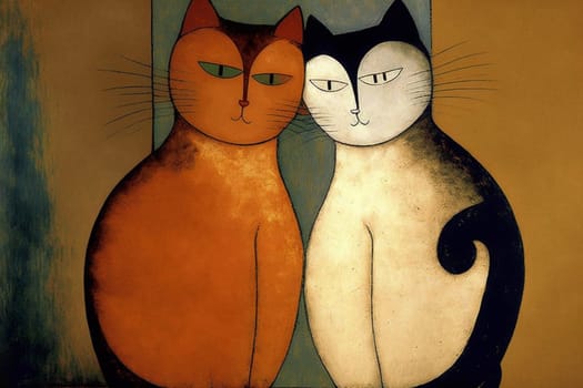 Cute Valentine card with cats in love.