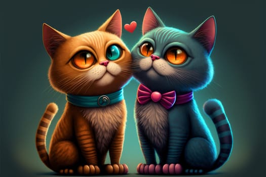 Cute Valentine card with cats in love.