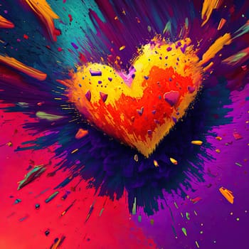 This warm and inviting painting captures the essence of love on Valentine's Day with a bold, red love heart set against a sunny yellow background. The contrast of colors creates a lively and romantic atmosphere, evoking feelings of love and passion. The image is generated with the use of an AI.