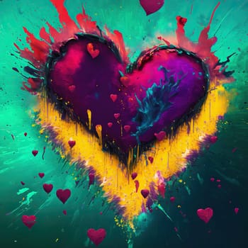 This charming painting captures the essence of love on Valentine's Day with a bold, red love heart set against a lush green background. The contrast of colors creates a serene and romantic atmosphere, evoking feelings of love and passion. The image is generated with the use of an AI.