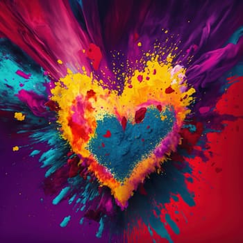 This striking painting features a bold, red love heart set against a vibrant purple background. The contrast of colors creates a dynamic and captivating image, evoking feelings of love and passion. The image is generated with the use of an AI.