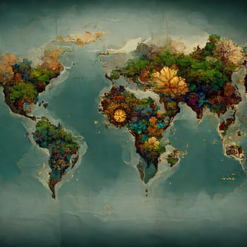 This painting depicts a world map in a rainbow of colors, showcasing the diversity and vibrancy of the world's cultures and landscapes. The bright and bold hues symbolize hope, unity, and the beauty of our diverse world. The image is generated with the use of an AI.