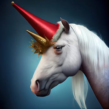 A beautiful depiction of a unicorn horse with a red horn, adorned with a unicorn mane. The background is subtle, complementing the radiant red horn, creating a stunning and mystical scene. The image is generated with the use of an AI