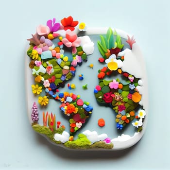 This painting showcases a world map melting and transforming into a plastic texture, symbolizing the impact of human actions on the environment. The fluidity of the forms highlights the fluidity of time and the irreversible consequences of our actions. The image is generated with the use of an AI.